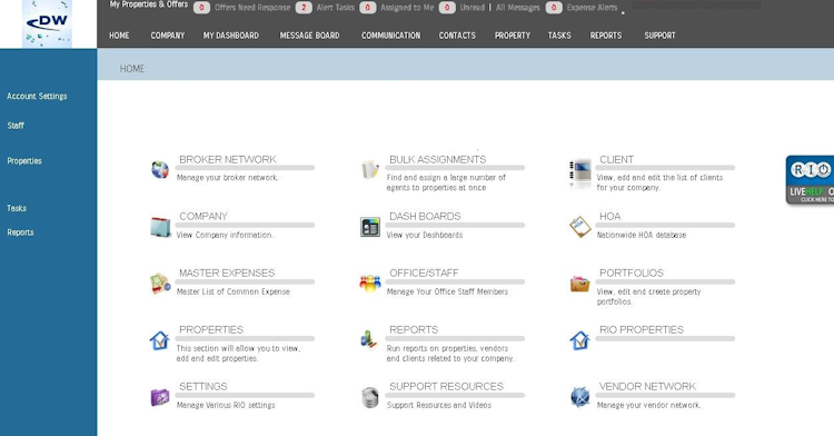 RIO Genesis screenshot: RIO Genesis includes tools for managing properties, staff, expenses, portfolios, clients, and more