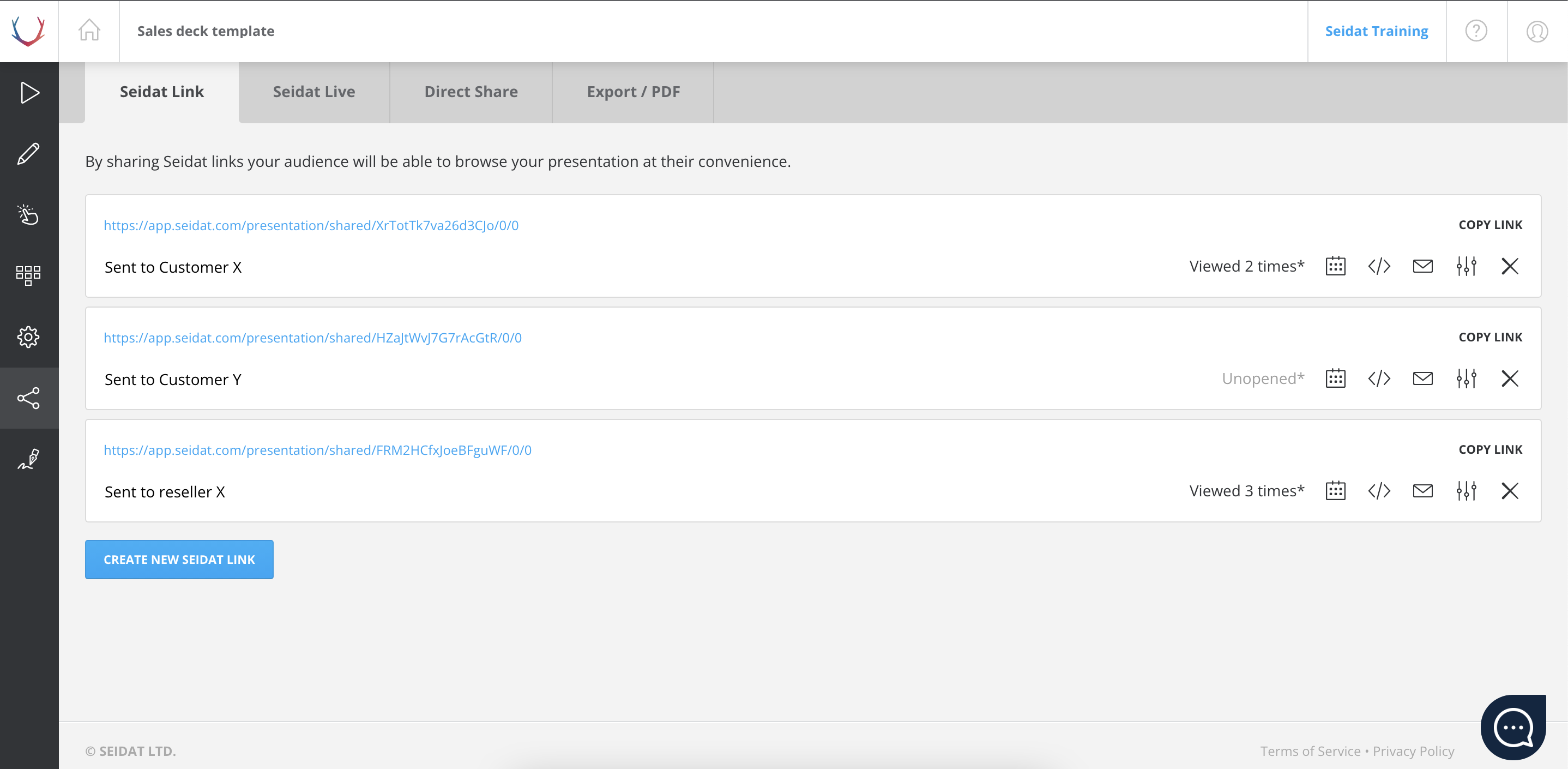 Seidat Software - Shared links and viewing information