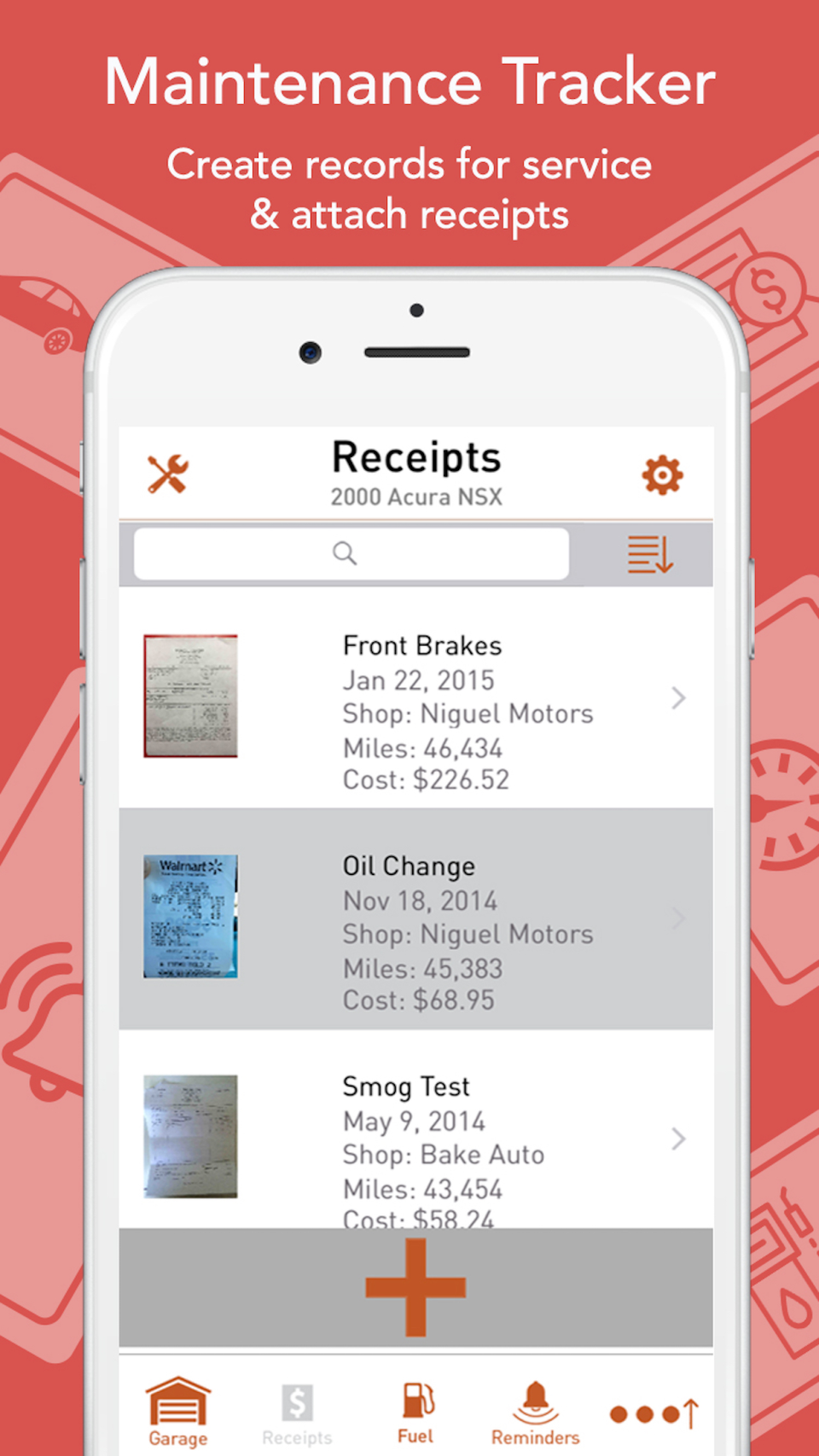 Create service records & attach receipts