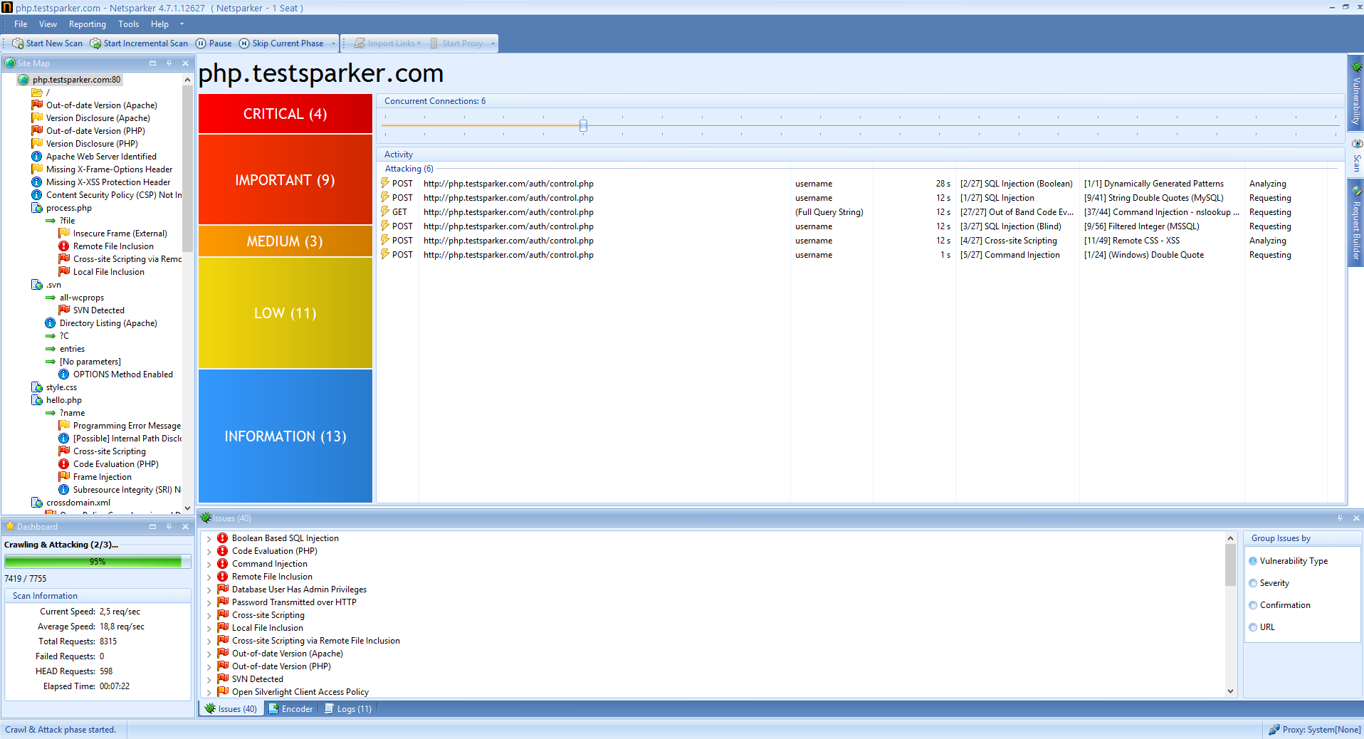 Netsparker issue tracking screenshot