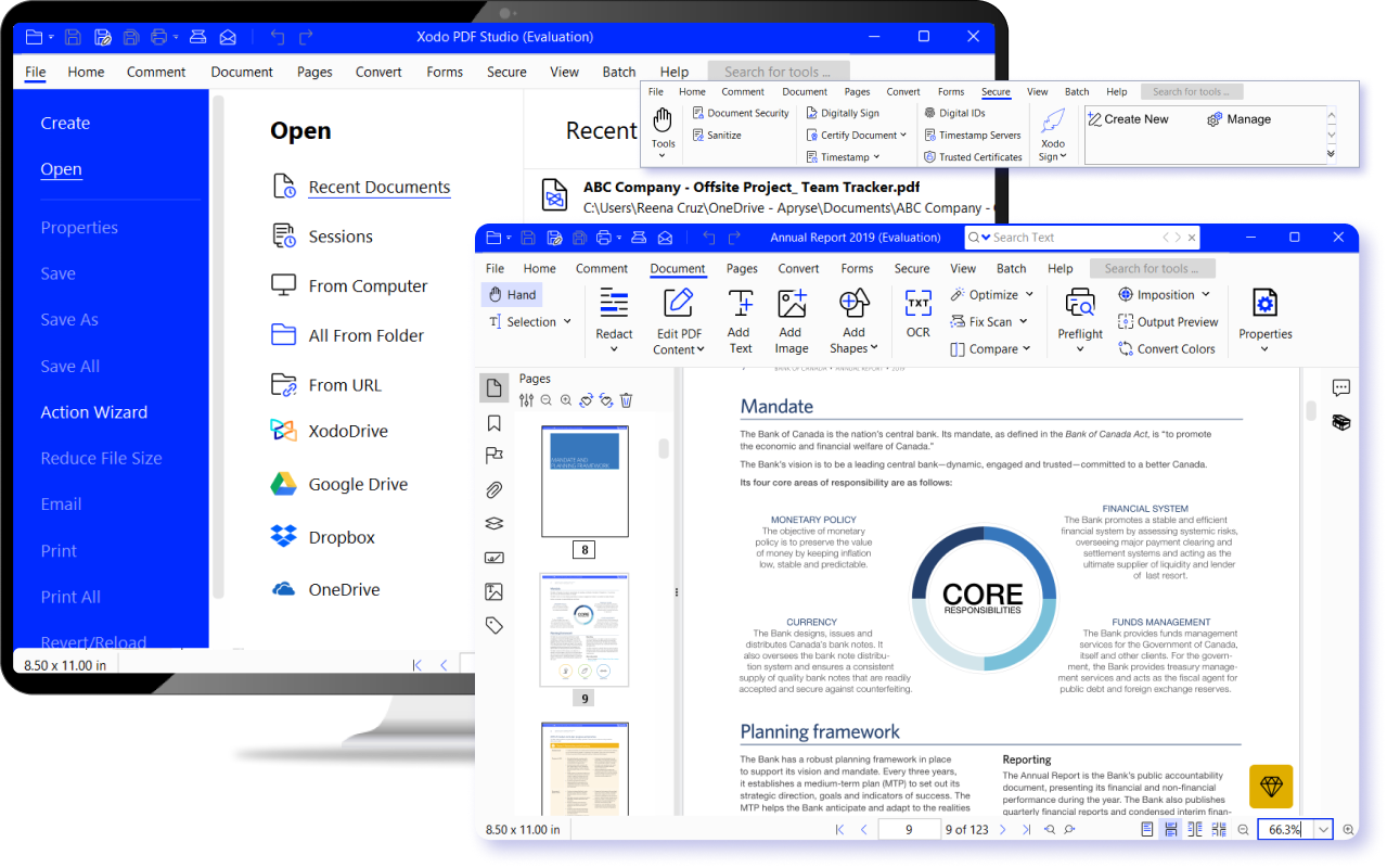 Xodo PDF Studio screenshot: Xodo PDF Studio offers a suite of tools for editing, annotating, signing, converting, and securing PDFs. Enhance productivity with features for batch processing, text editing, and PDF protection on Windows, Mac, and Linux.