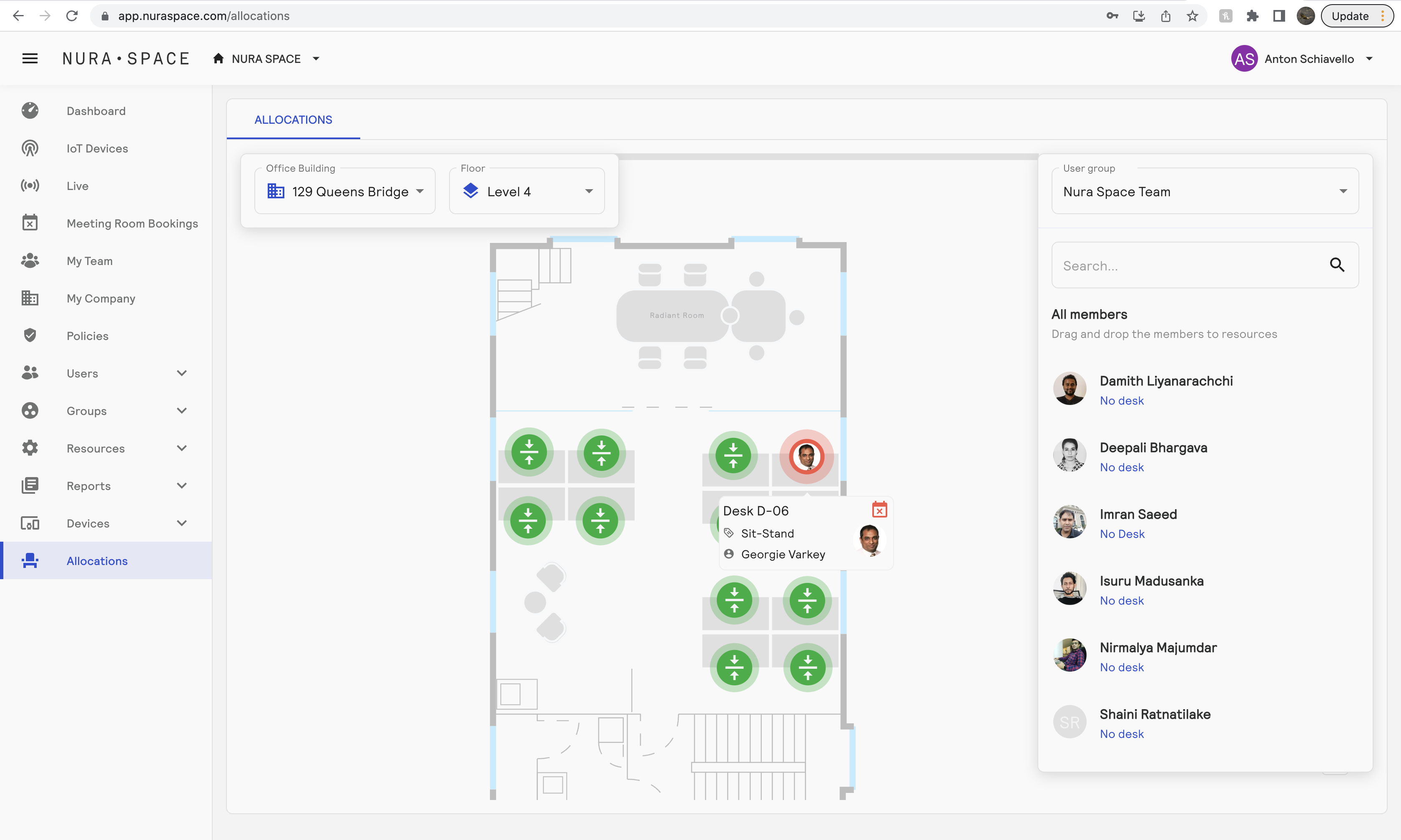 Nura Space screenshot: Nura Space allocations

