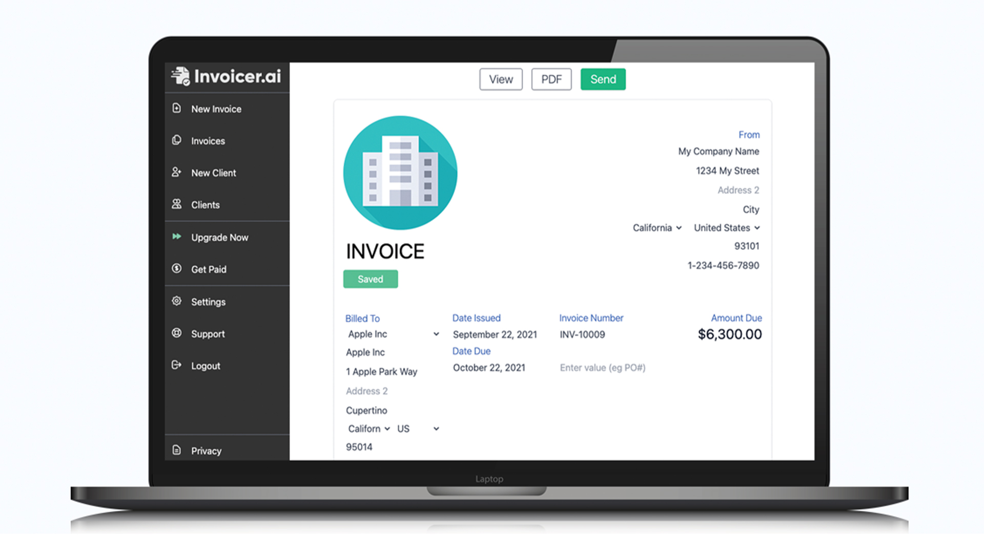 Customize invoices by choosing the color scheme and adding a company logo.