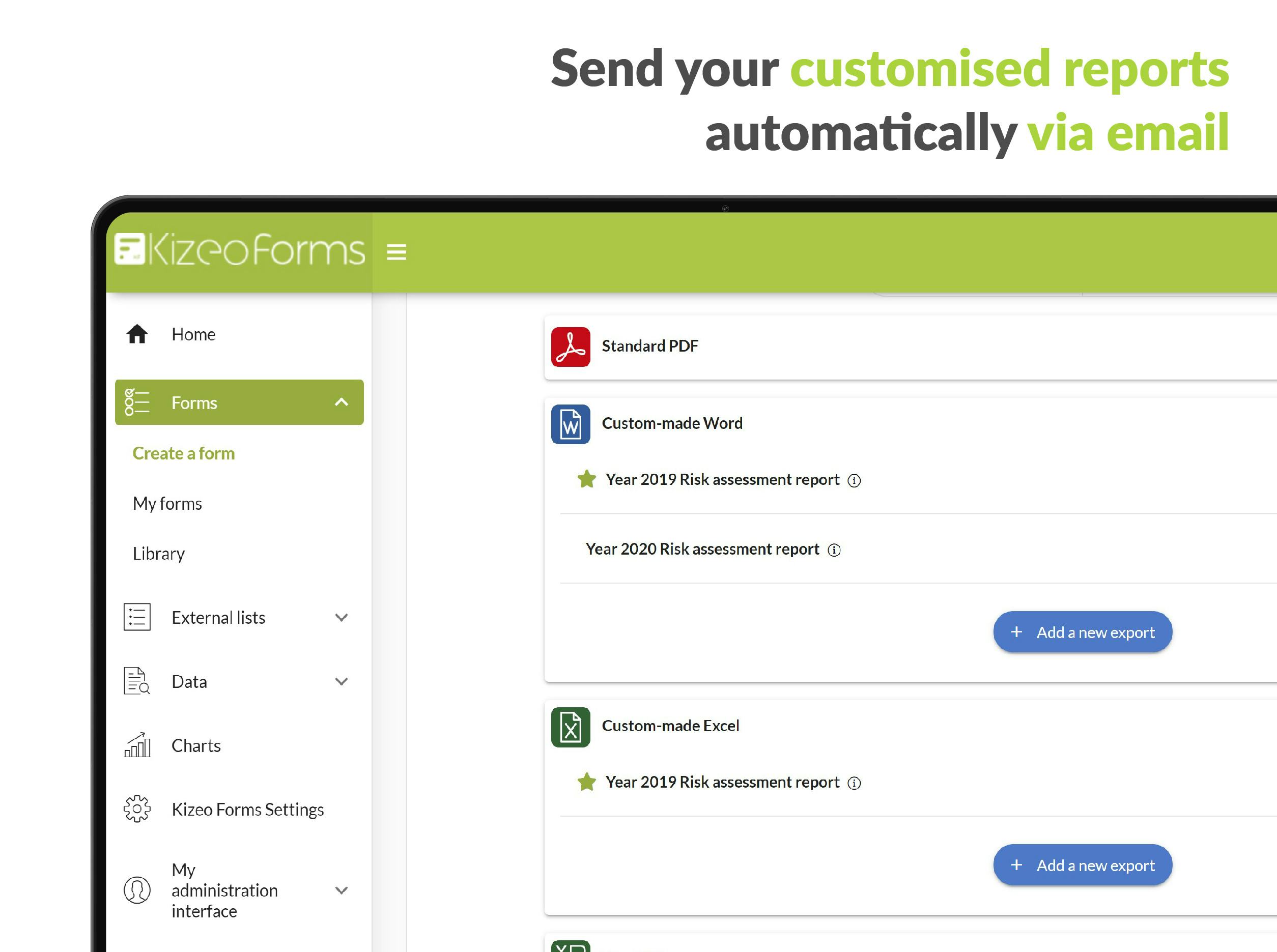 Kizeo Forms Software - send custom reports via email