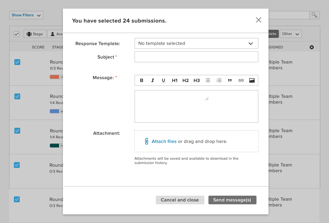 Submittable Software - Take bulk actions, create email templates, and use in-app messaging.