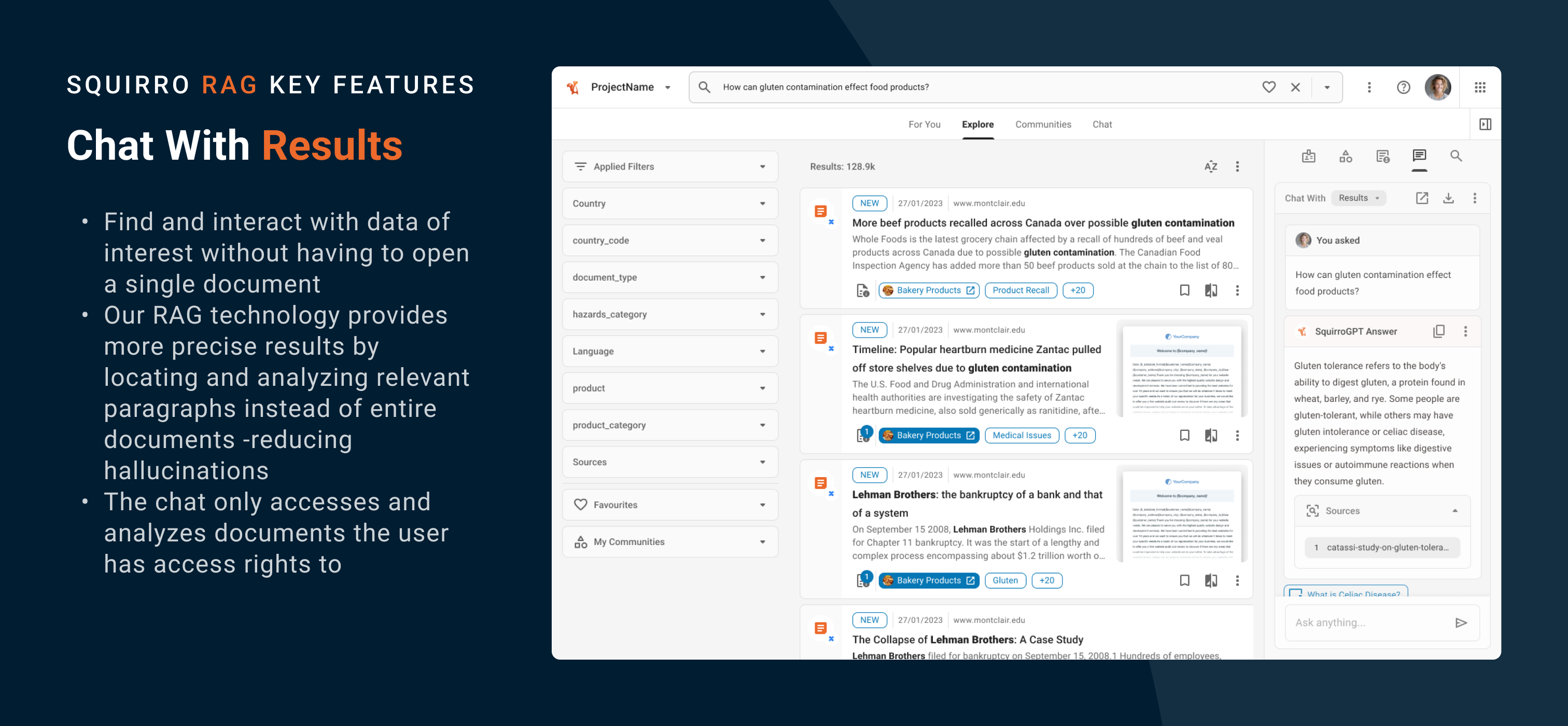 Squirro Software - Squirro RAG Key Features: Chat with Results