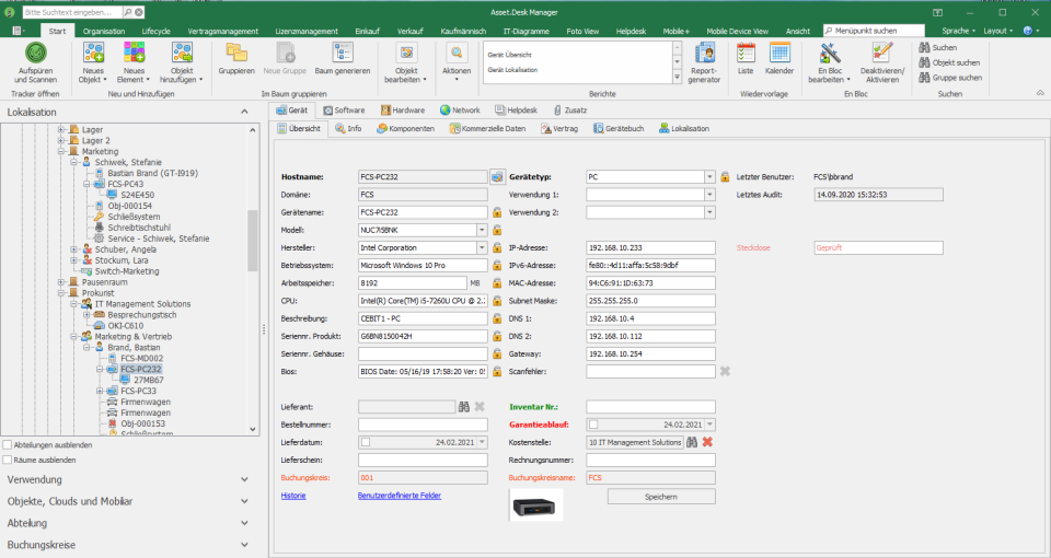 Asset.Desk screenshot: Asset.Desk central database
