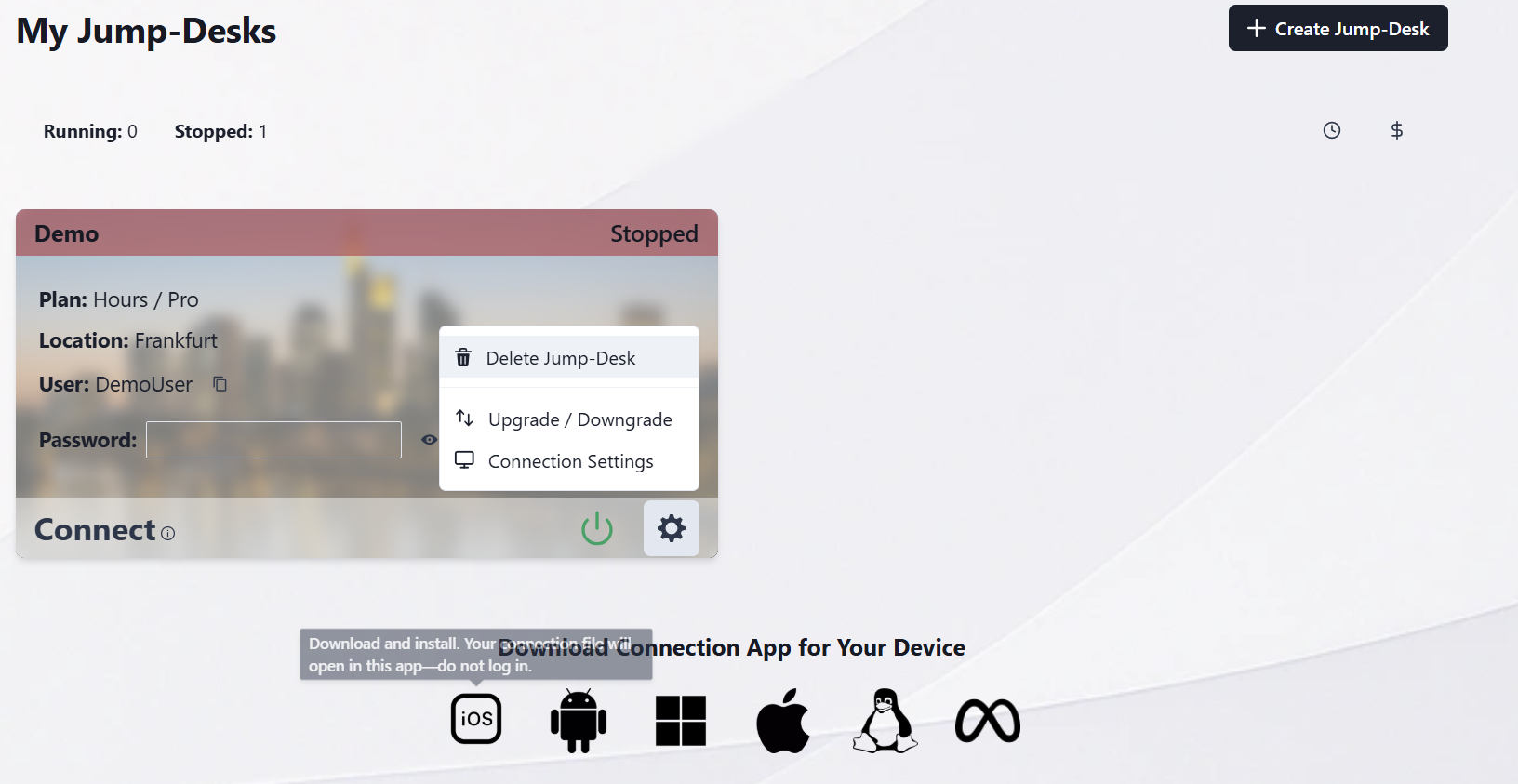 Jump-Desk screenshot: Jump-Desk overview