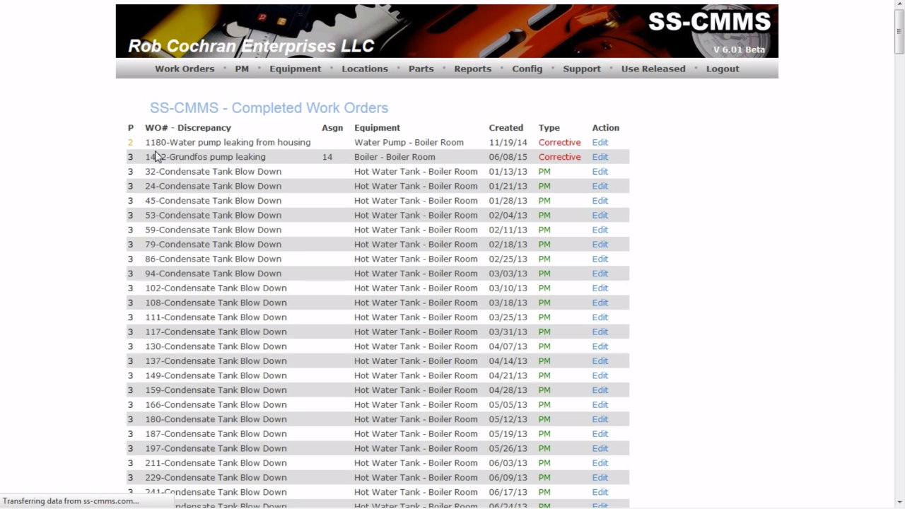 SS-CMMS Software - Search open, closed, canx, or completed work orders