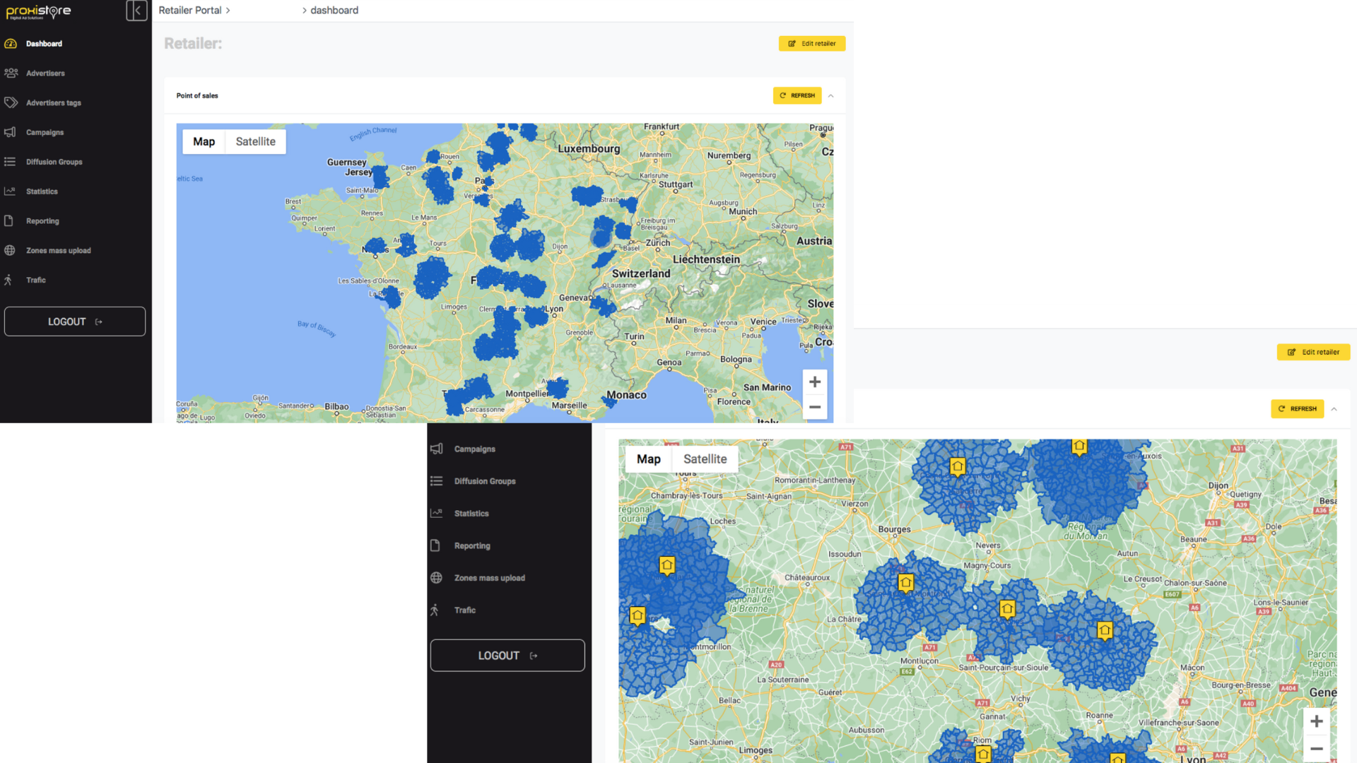 Proxistore screenshot: Creation of catchment areas