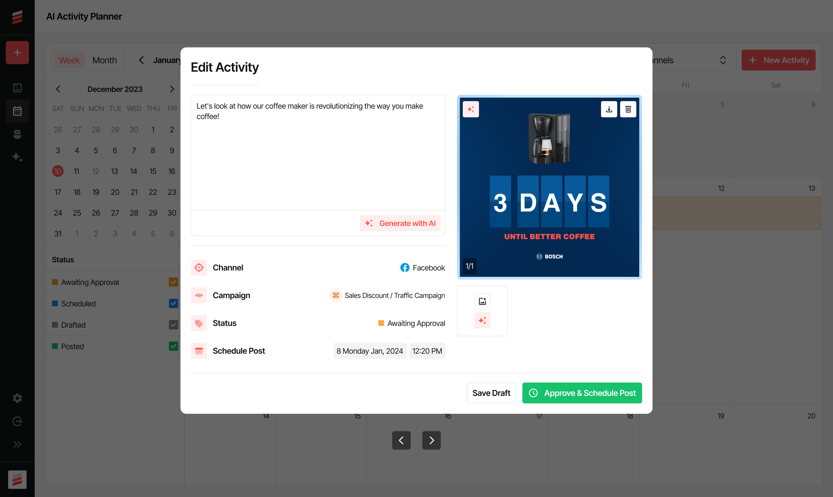 Evercopy Software - AI-generated marketing activity edit screen