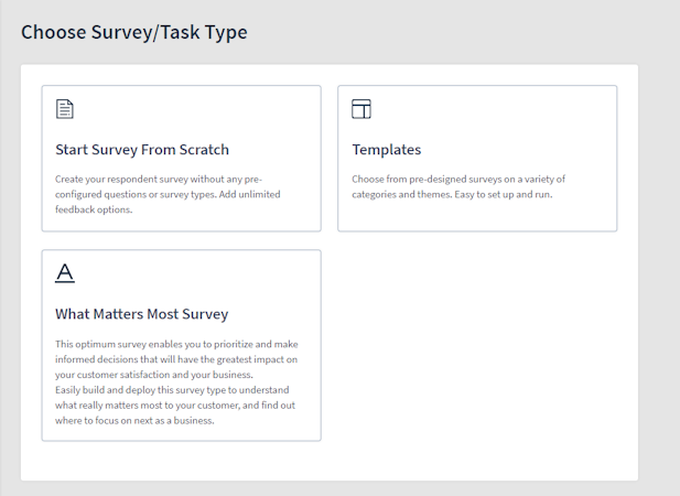 PxidaCX screenshot: Build your surveys quickly and easily starting with our expert designed survey templates.