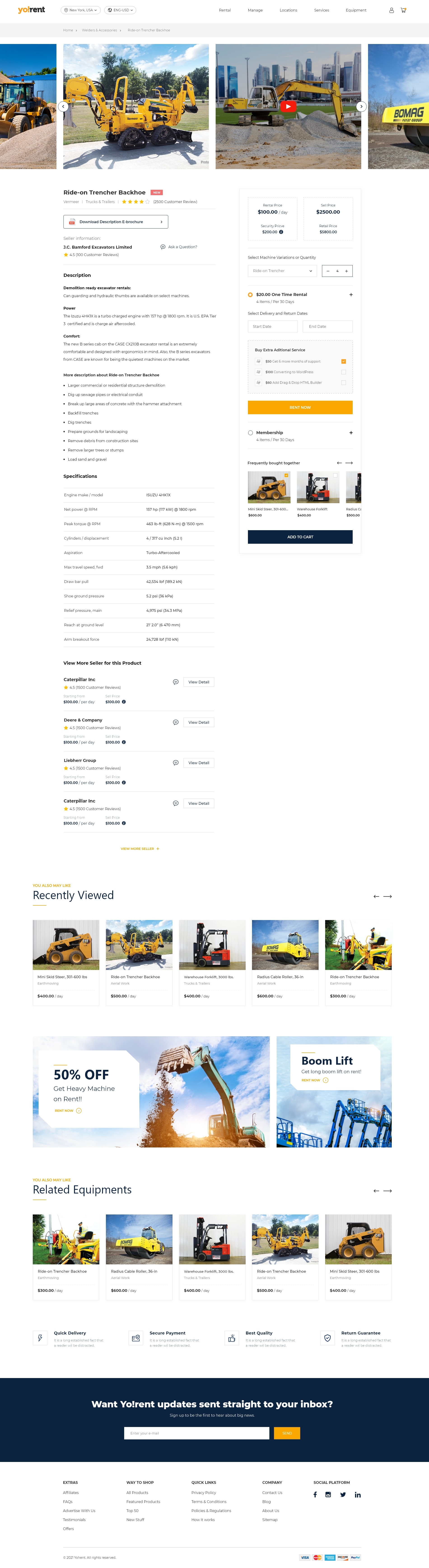 Equipment rental detail page design