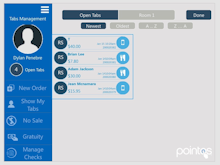 PointOS Software - The Tabs dashboard for restaurants allows users to check room availability, check on tabs, table times, current spend and more.