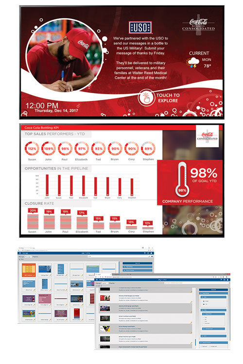 AxisTV Signage Suite Software - Create stunning layouts in minutes using animated backgrounds, layered content zones and interactive hot spots. Pull in data for KPIs on screen that automatically update as the data source changes.