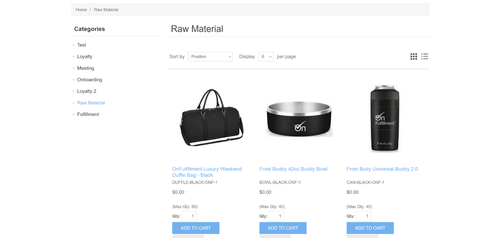Product listings within categories allows you to quickly add products.
