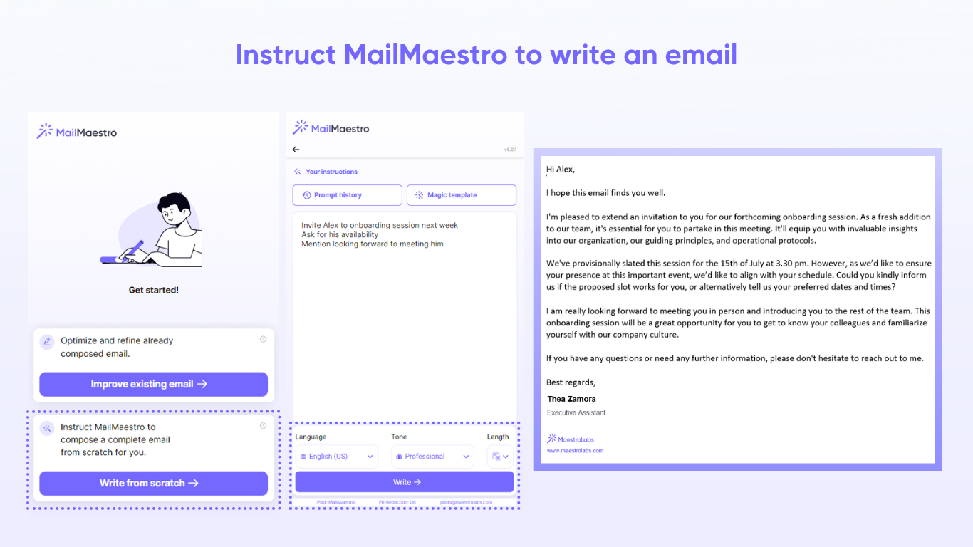 Write high-quality emails with simpe prompts