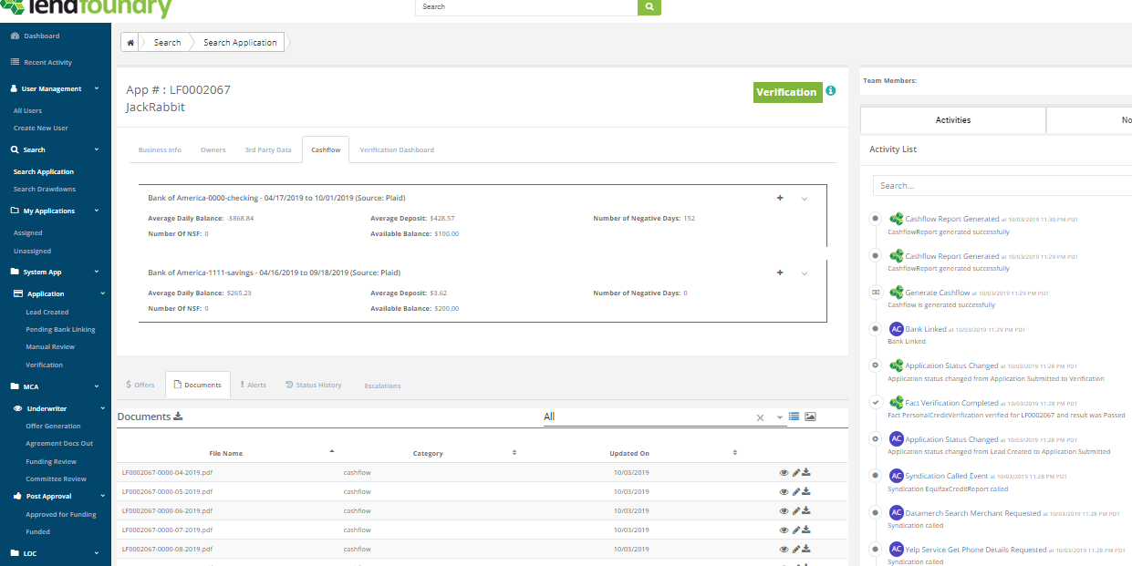 LendFoundry Software - LendFoundry cashflow tracker