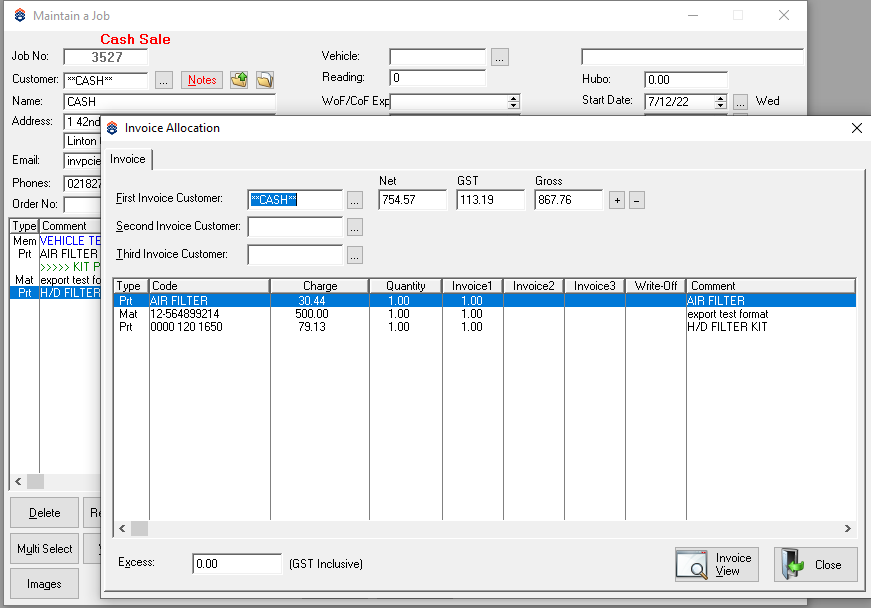 SAM Software - Split invoice allocation