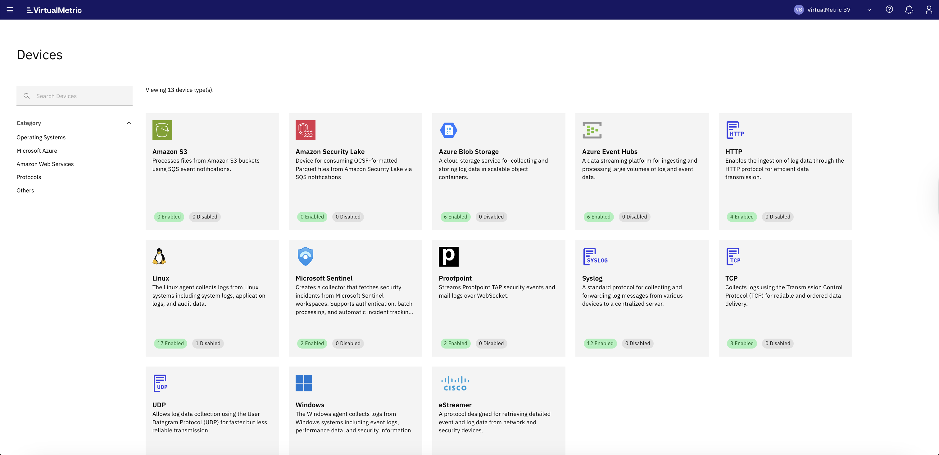 VirtualMetric DataStream screenshot: VirtualMetric DataStream Sources