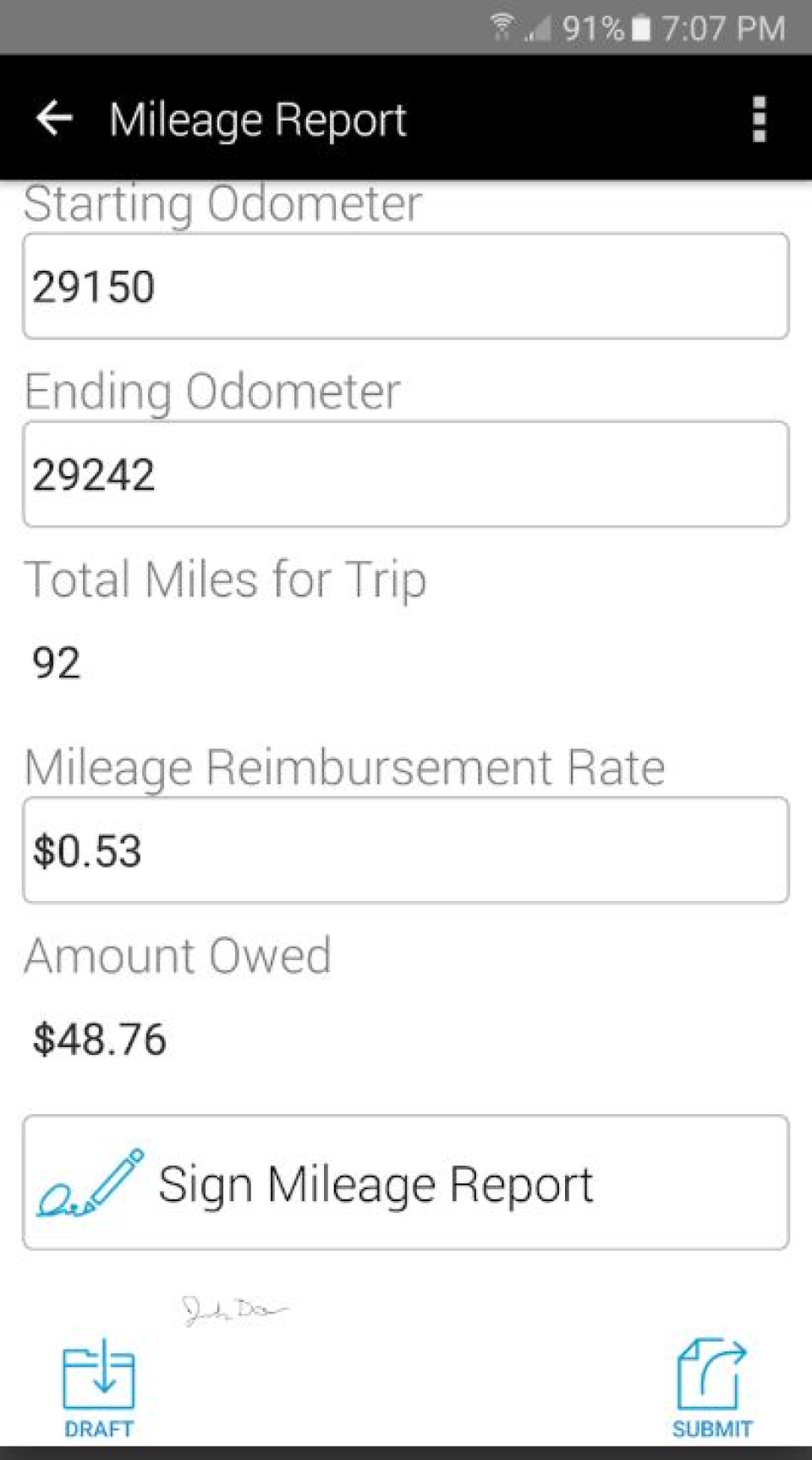 AT&T Workforce Manager mileage report