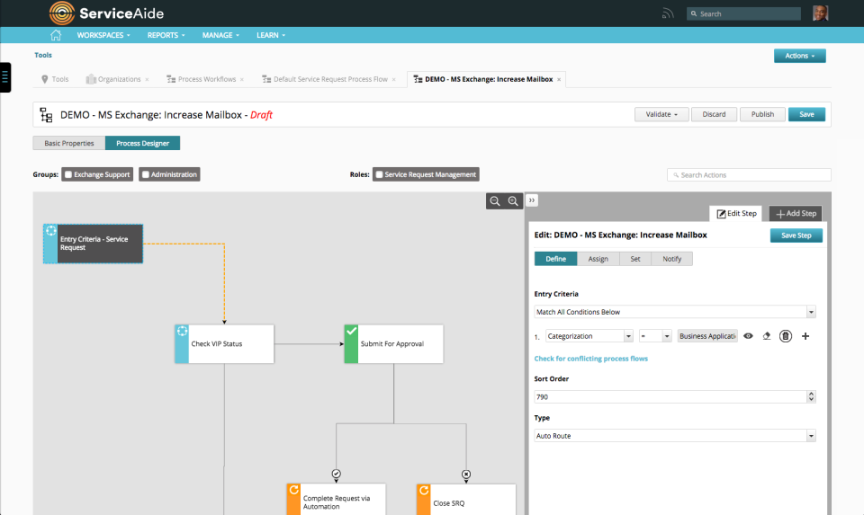 Create and modify processes using the visual drag-and drop workflow editor