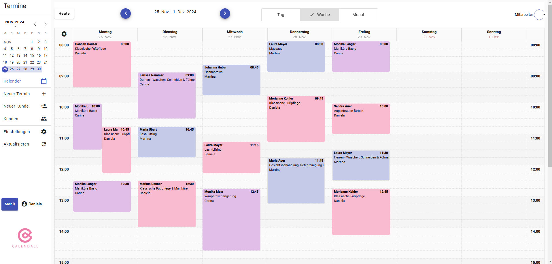 Calendall screenshot: Calendall appointment management (Week view)
