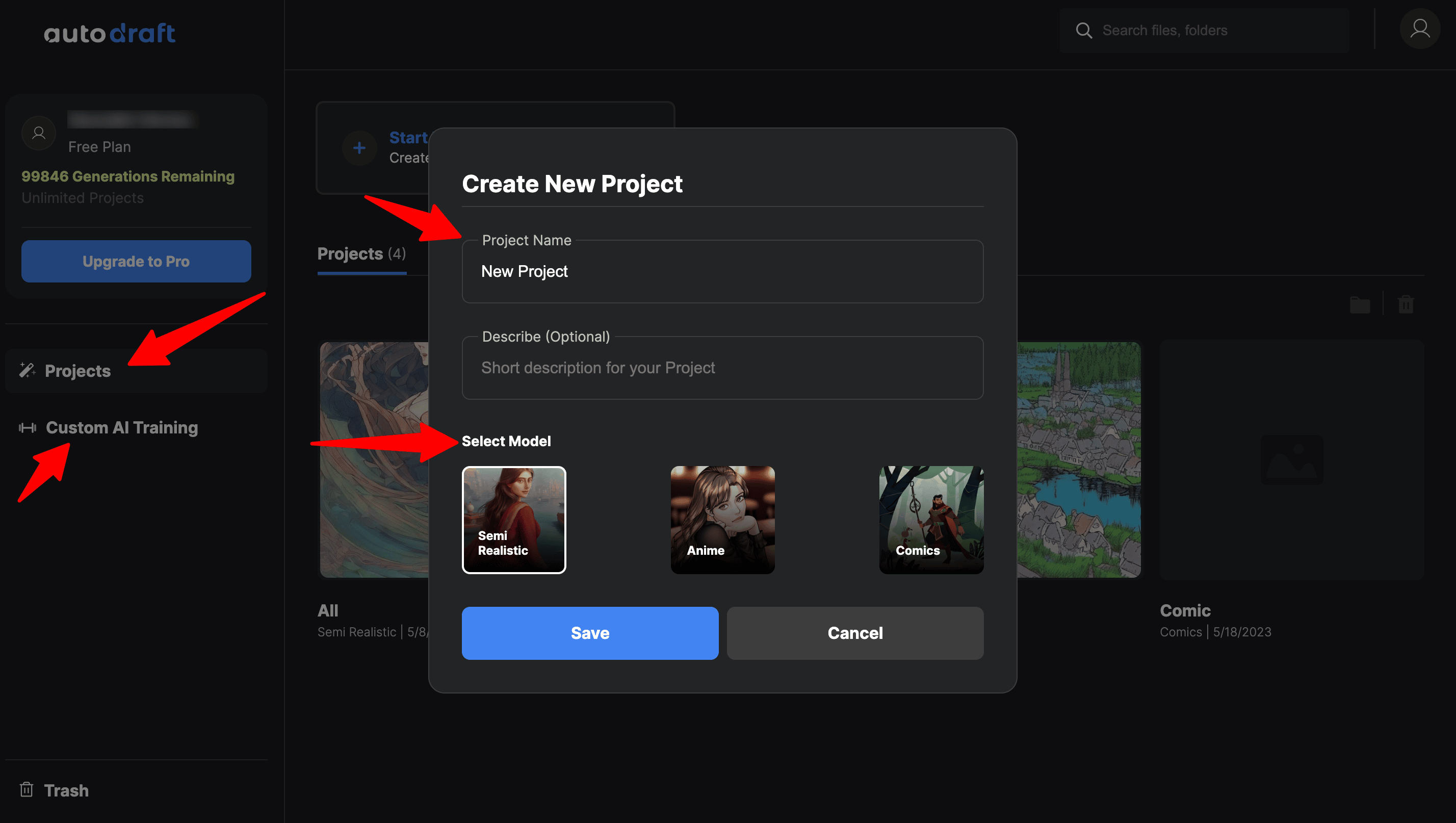 Project Creation Screen