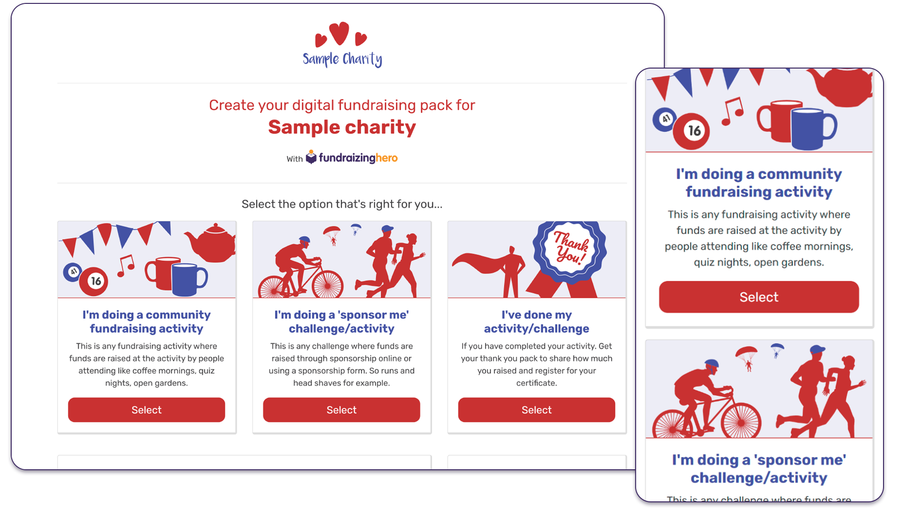 Charity branded page