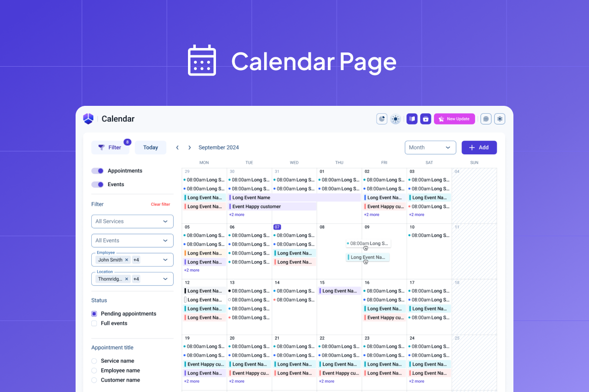Amelia screenshot: Admin view of Calendar page