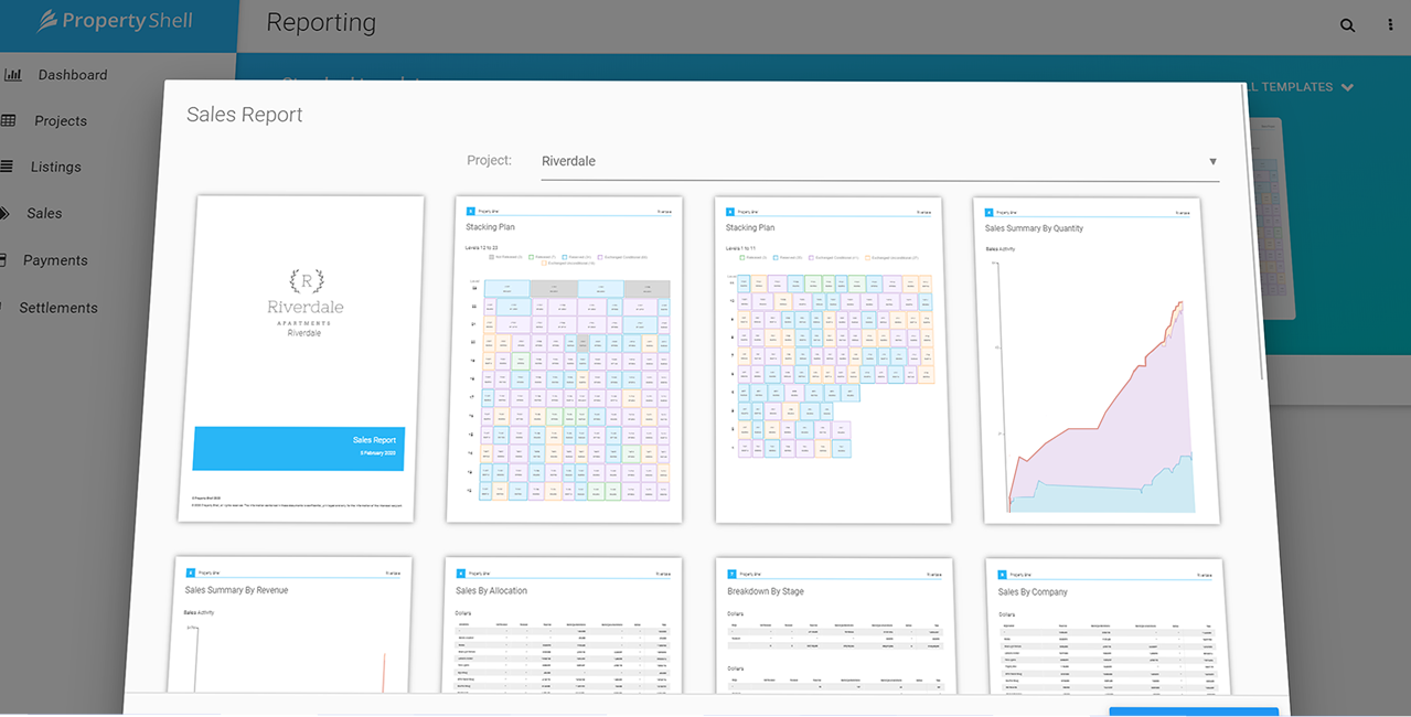 Property Shell Software - Property Shell sales report