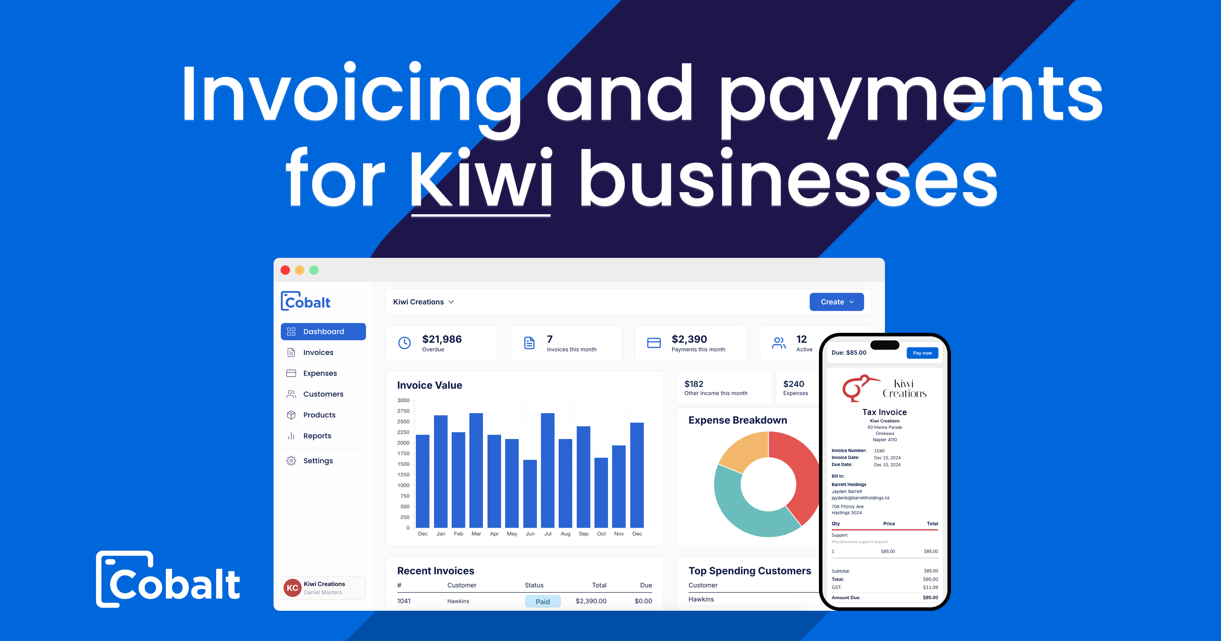 Cobalt screenshot: Cobalt invoicing and payments for Kiwi businesses