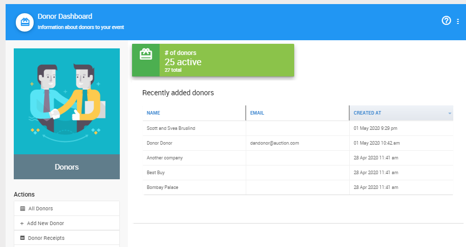 Auctria Software - Auctria donor dashboard