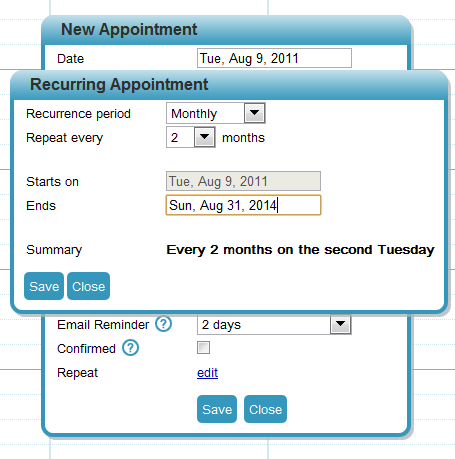 Recurring appointments