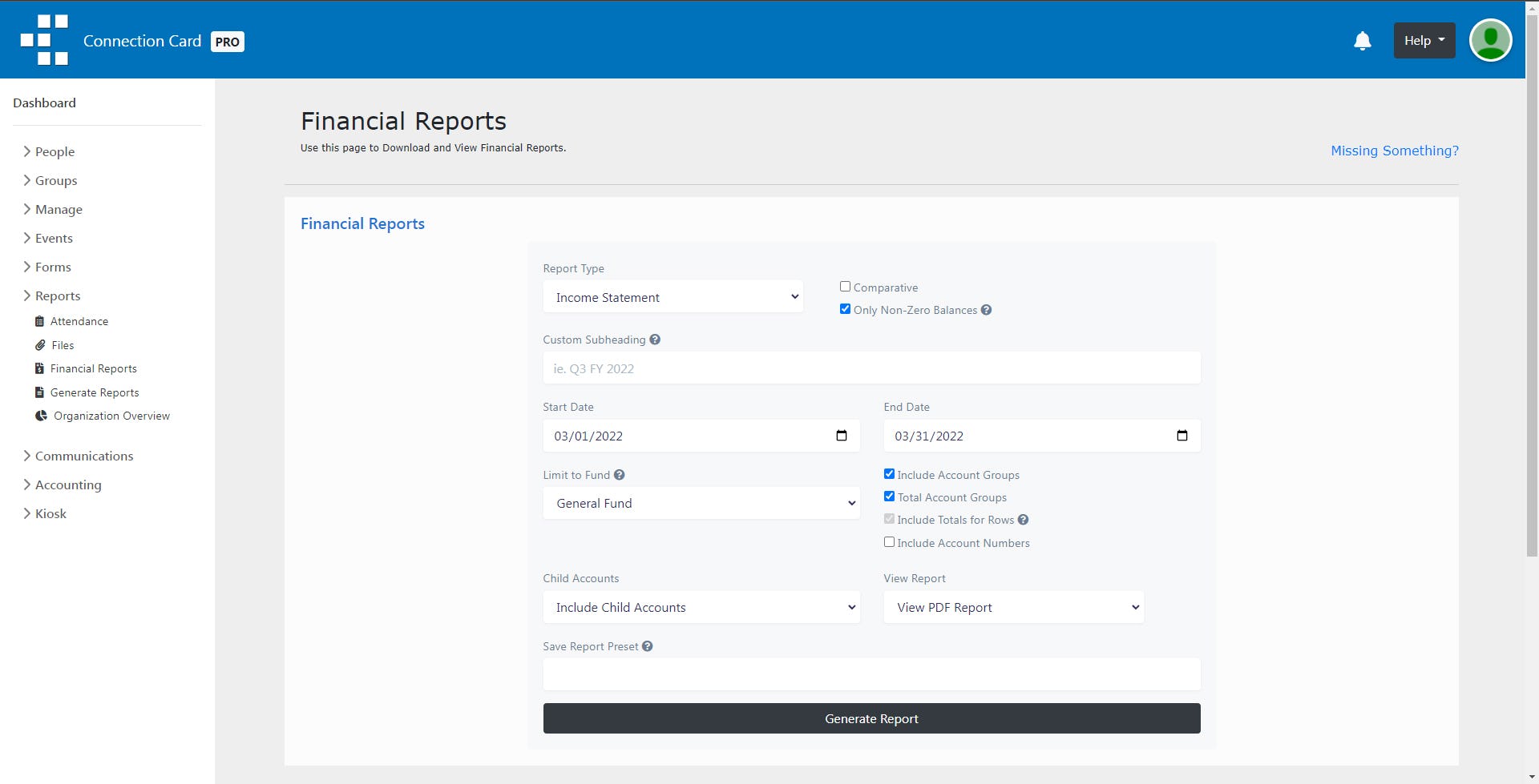 Connection Card Software - Use Connection Card Pro to generate custom financial reports.