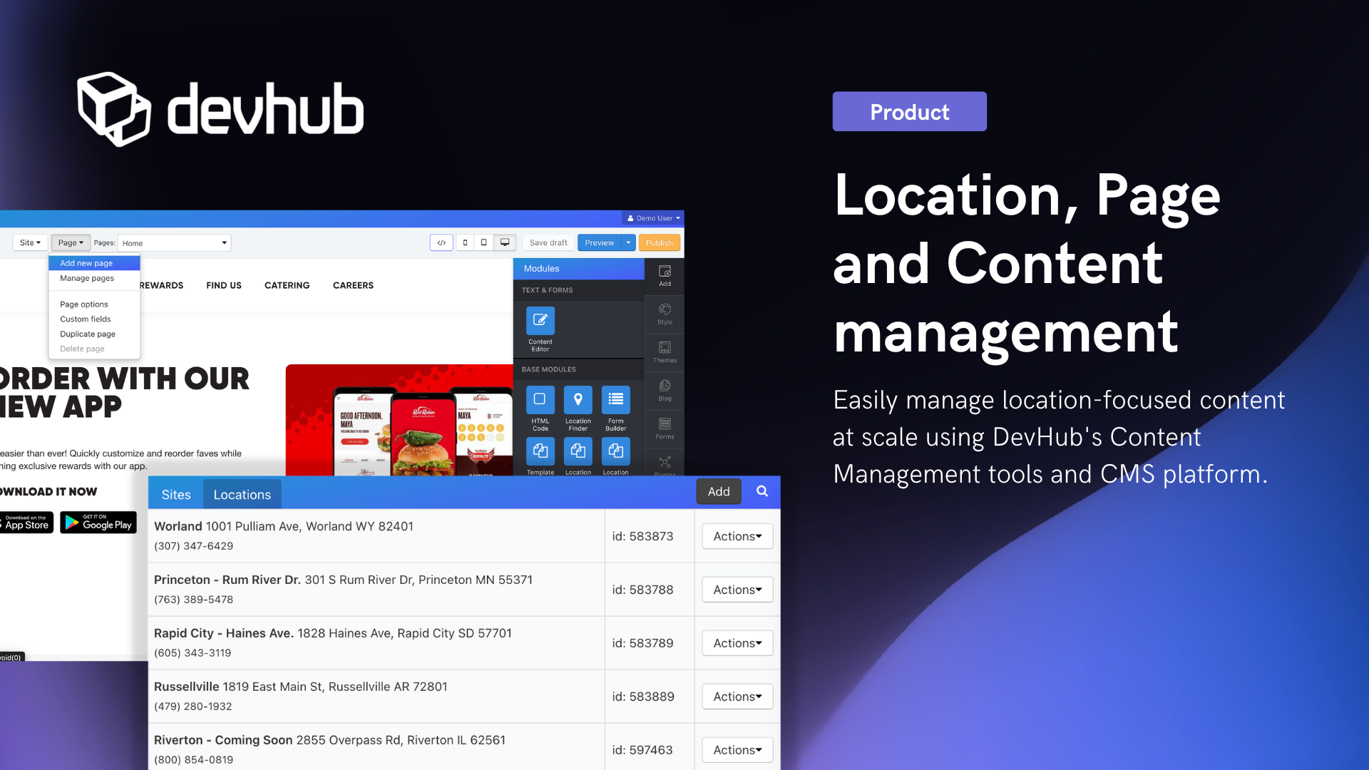 Local, page and content management platform