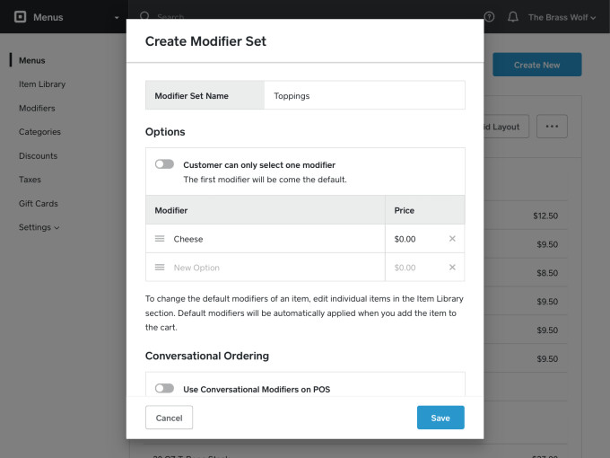 Square for Restaurants Software - Order modifiers can be created and managed