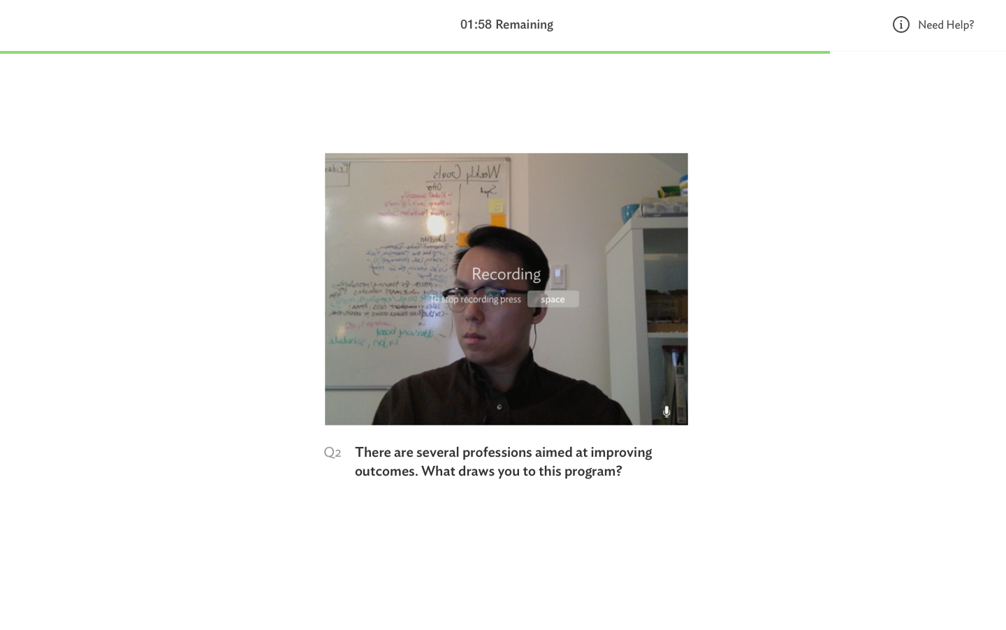 The applicant experience as they are recording their response to a video question.