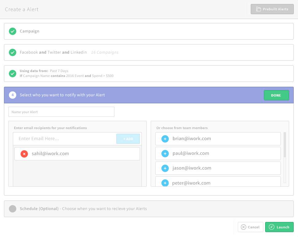 AdStage Software - Users can set up performance alerts and select who AdStage will notify