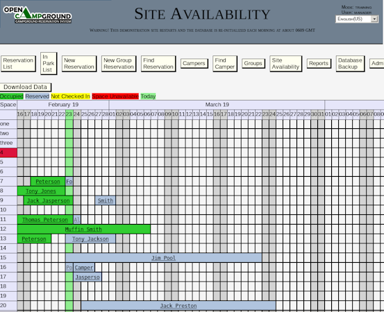Open Campground screenshot: Open Campground site availability