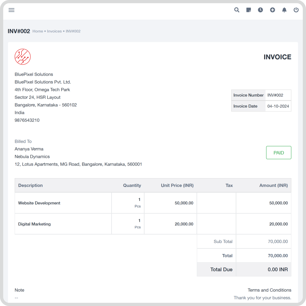 RydrexCRM Software - RydrexCRM invoice