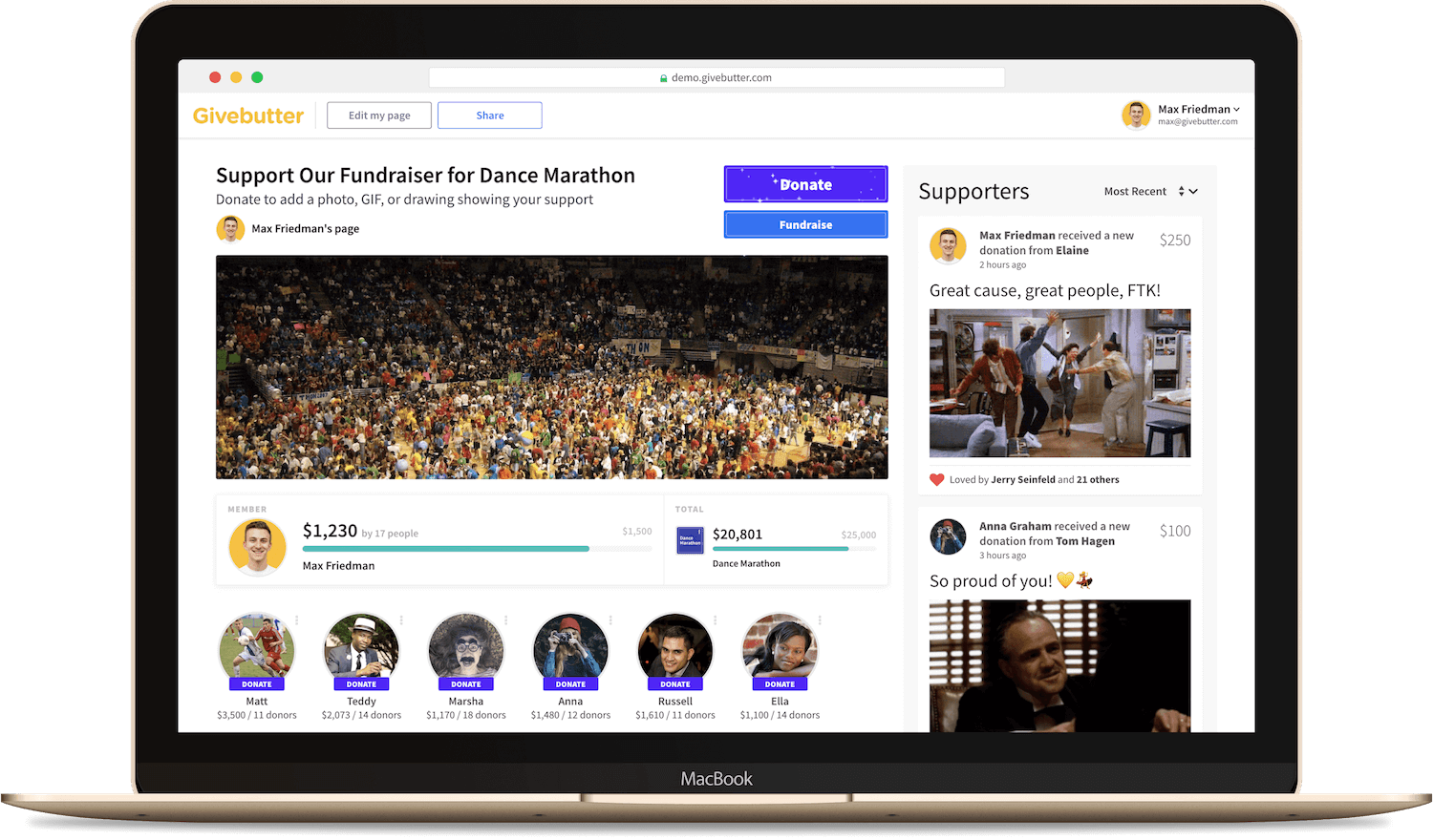 Create customized web pages for fundraising campaigns, including peer-to-peer, team fundraising, and individual crowdfunding pages.