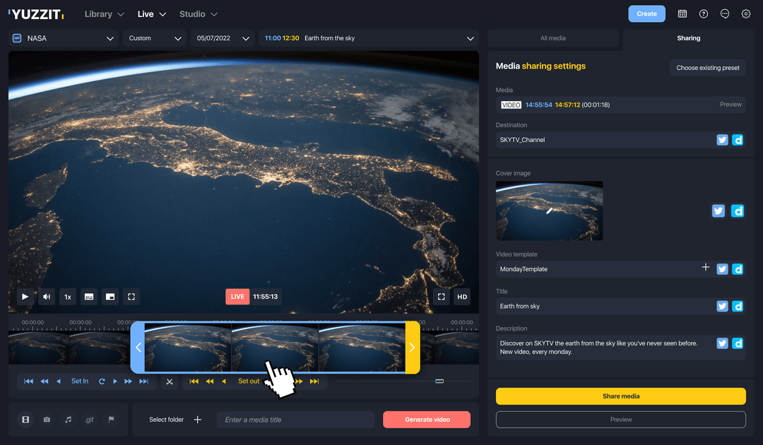 Yuzzit screenshot: Live clipping & instant publishing