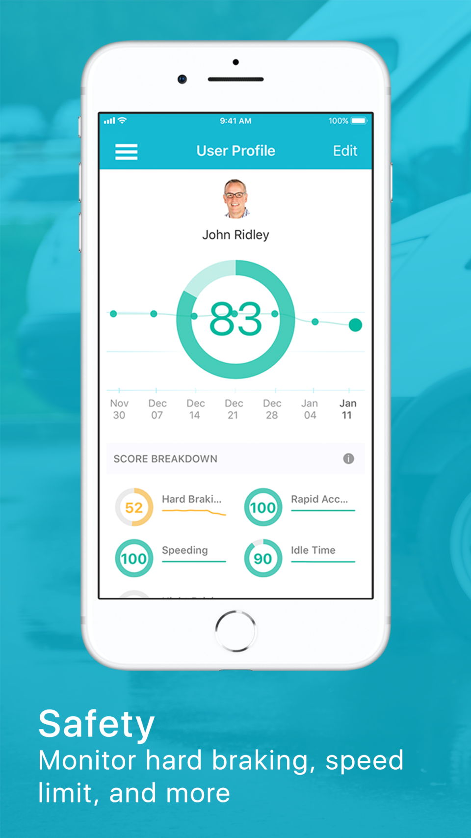 Zubie Software - Fleet safety is aided by the monitoring of vehicle performance and driver behavior, giving scorecard feedback viewable via the companion mobile apps