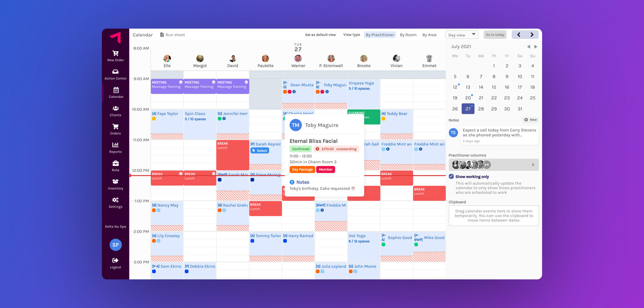 Trybe intuitive calendar page with drag and drop functionality to view your calendar and get all of your important information.