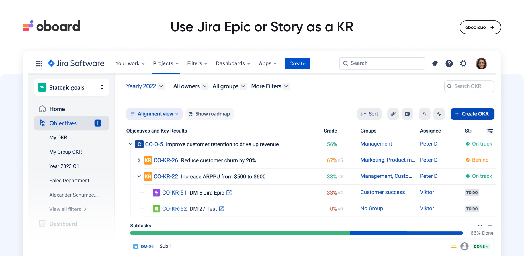 Track the status of Jira Epic or Story and update the grade for Jira OKRs automatically.