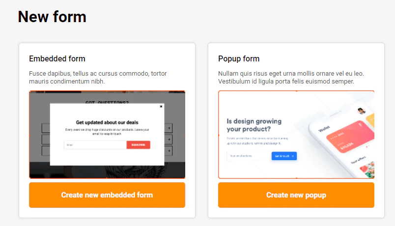 Embedded forms & Pop-ups