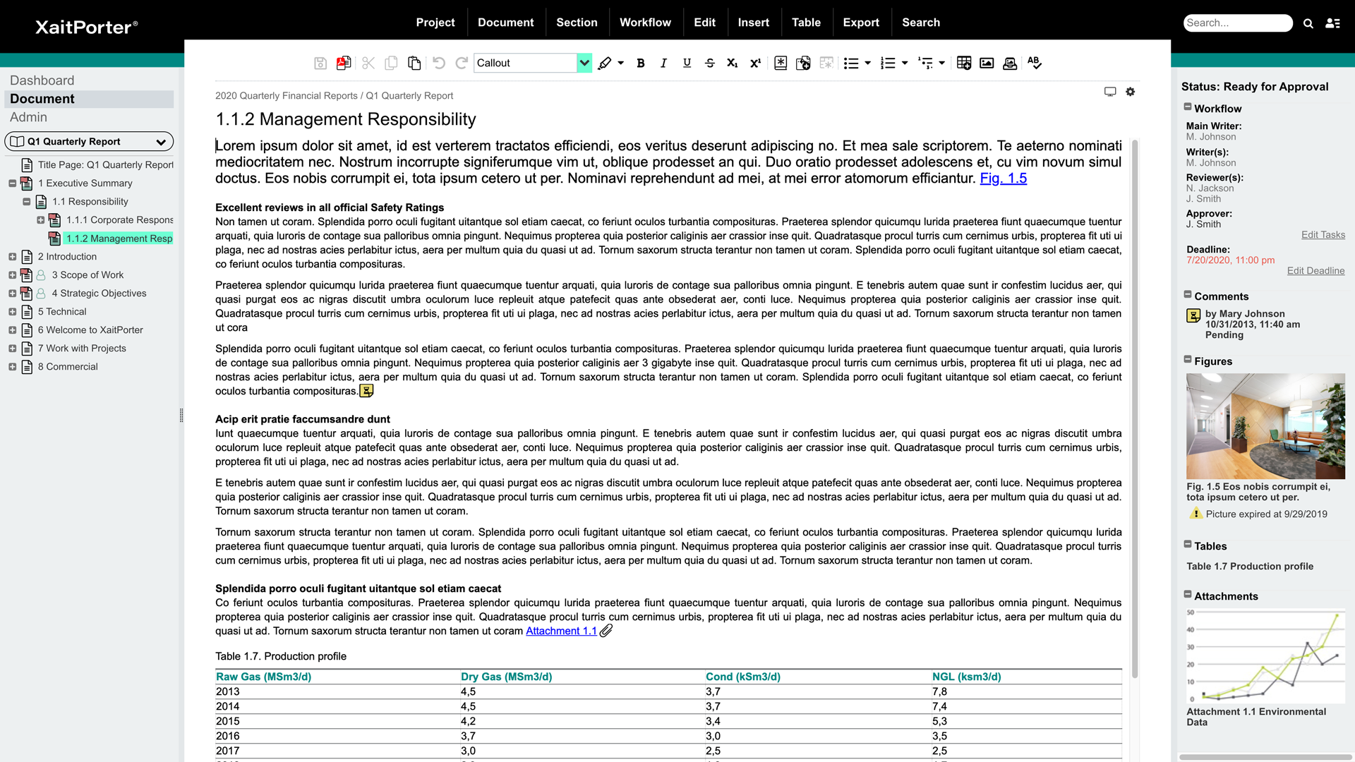 XaitPorter screenshot: The XaitPorter Document workspace lets users focus on writing content and features a complete set of tools for formatting and workflow