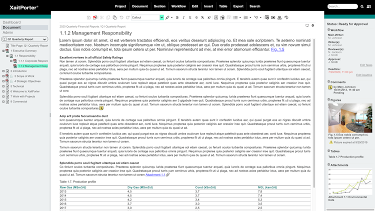 XaitPorter screenshot: The XaitPorter Document workspace lets users focus on writing content and features a complete set of tools for formatting and workflow