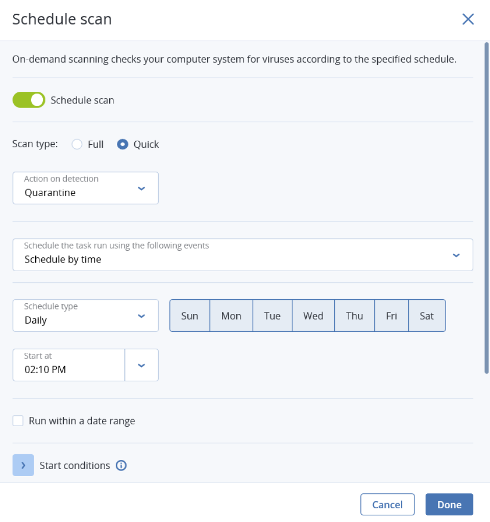 Acronis Cyber Protect scan scheduling